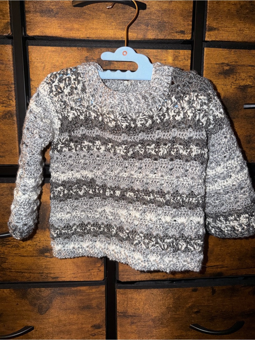 Cozy Gray Striped Crotchet Toddler Pull-over